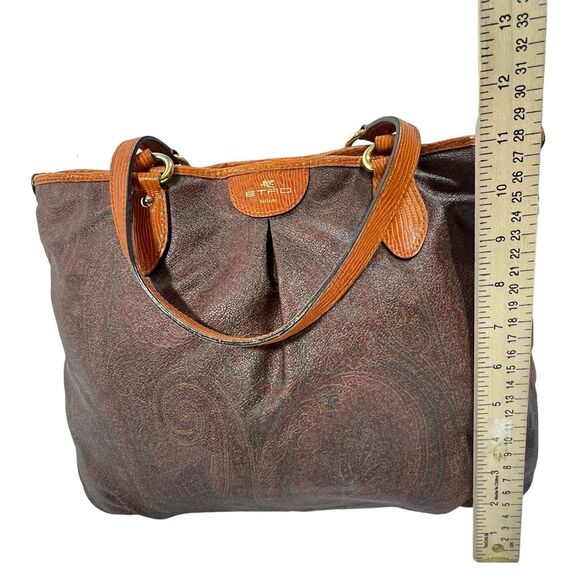 Etro Shoulder Bag Authentic w/serial# Paisley Jacquard Fabric Tote Leather Trim - Picture 7 of 14